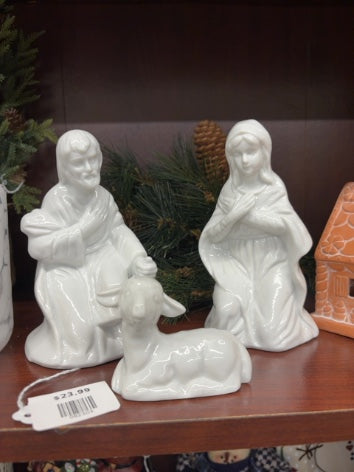 Porcelain Saint Joseph, Mary and Lamb, 3 pc set