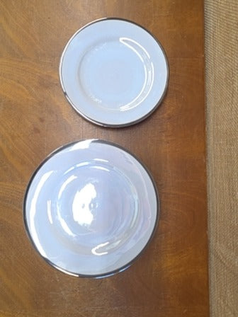 Pier 1 Plates Set of 9, white and silver