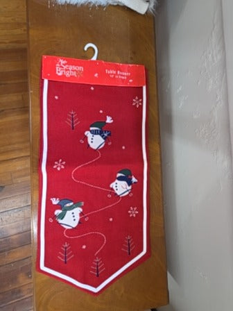 Red  Skiing Snowmen Table Runner