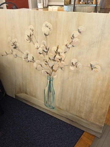Beige, White, and Blue  Floral Canvas Art