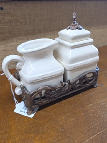 Cream & Bronze Belaverra Cream & Sugar Set, 3 pc set