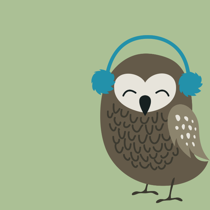 Gray owl in ear muffs