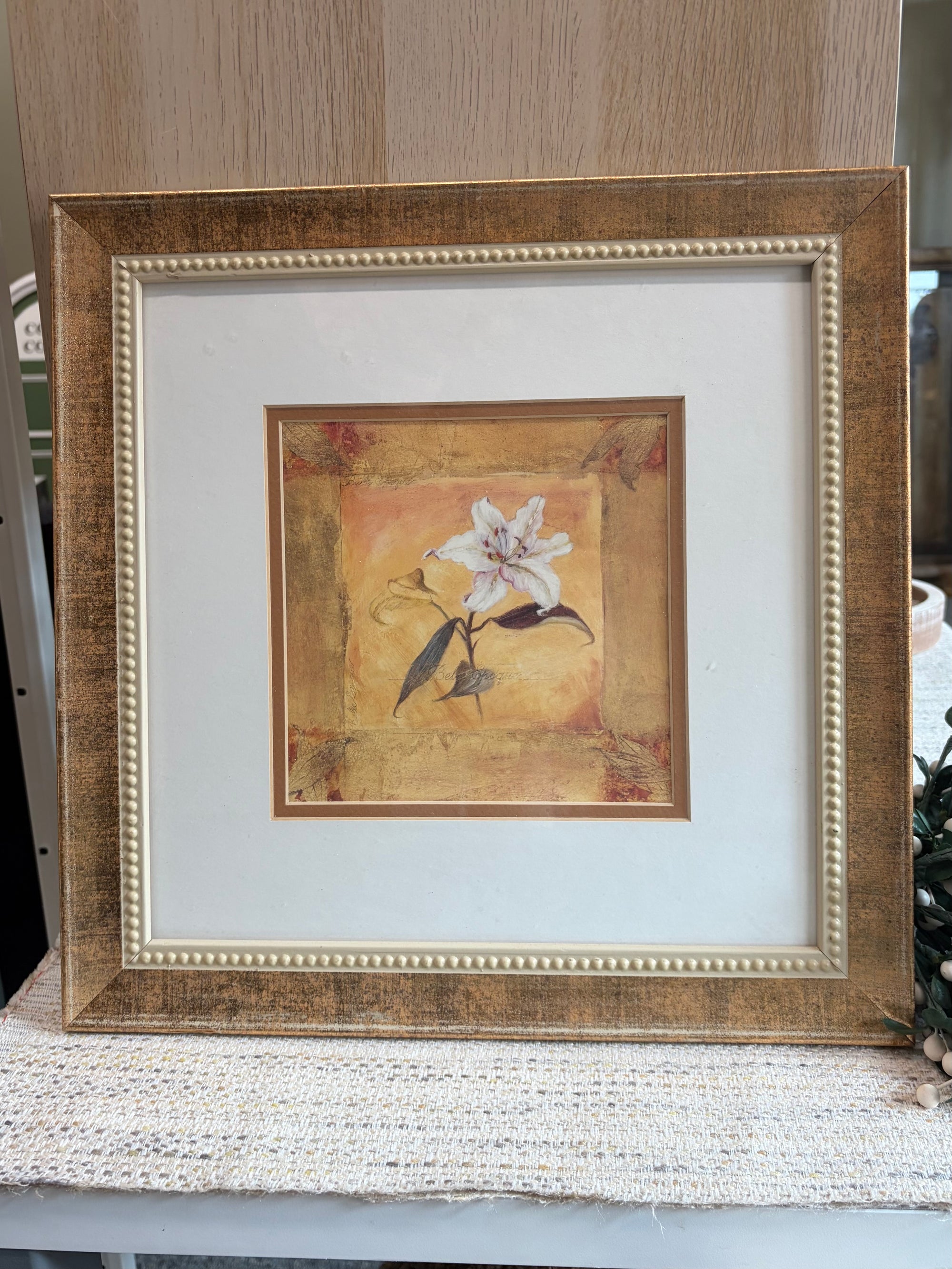 Framed Floral Print, As Is