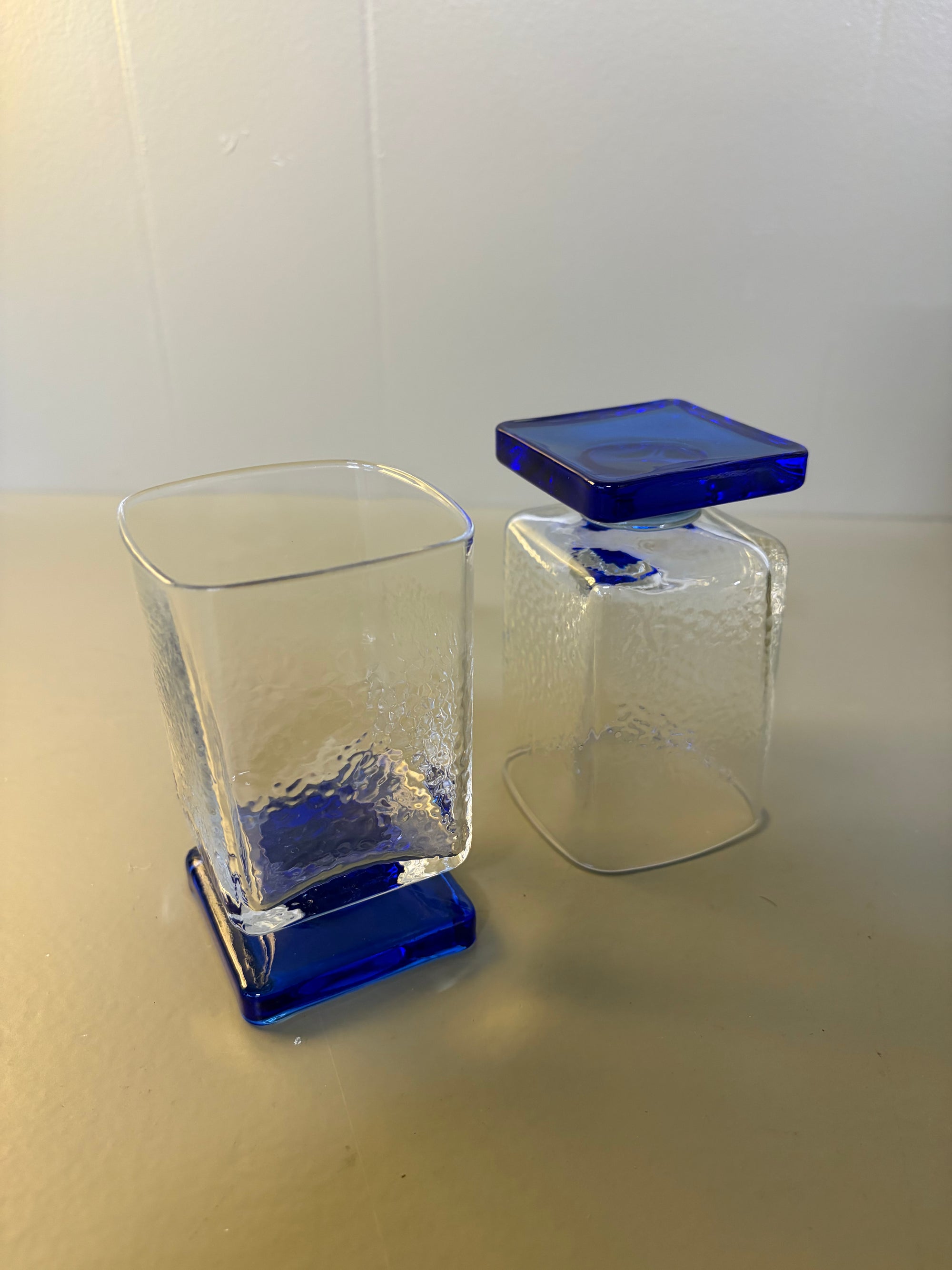 Blue Textured Glass Set, Set of 2