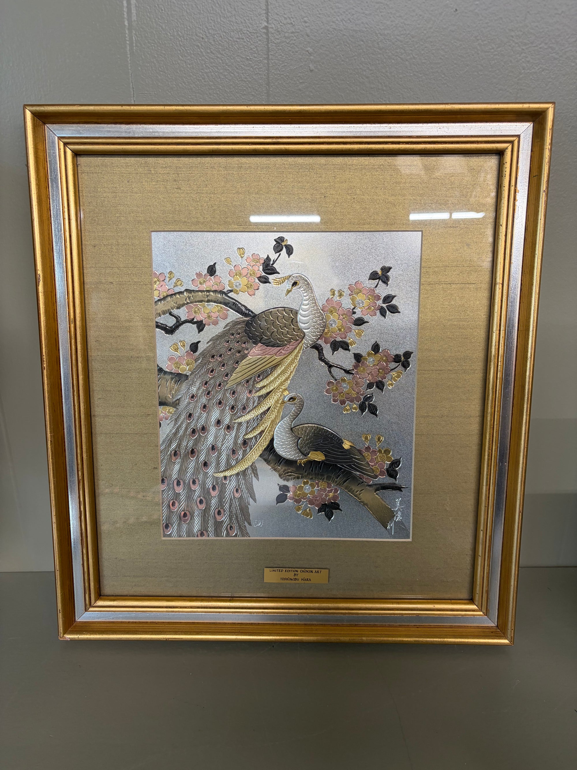 Framed Peacock Artwork, As Is