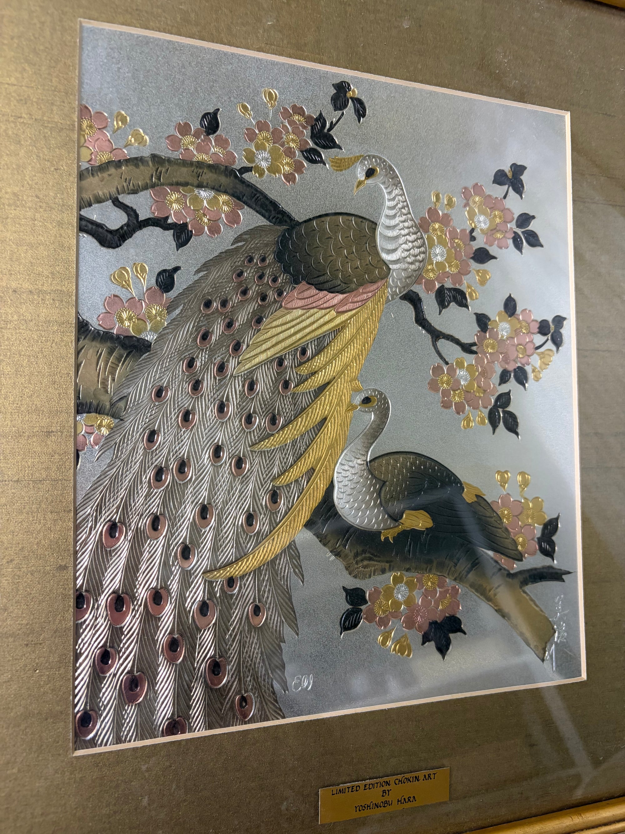 Framed Peacock Artwork, As Is