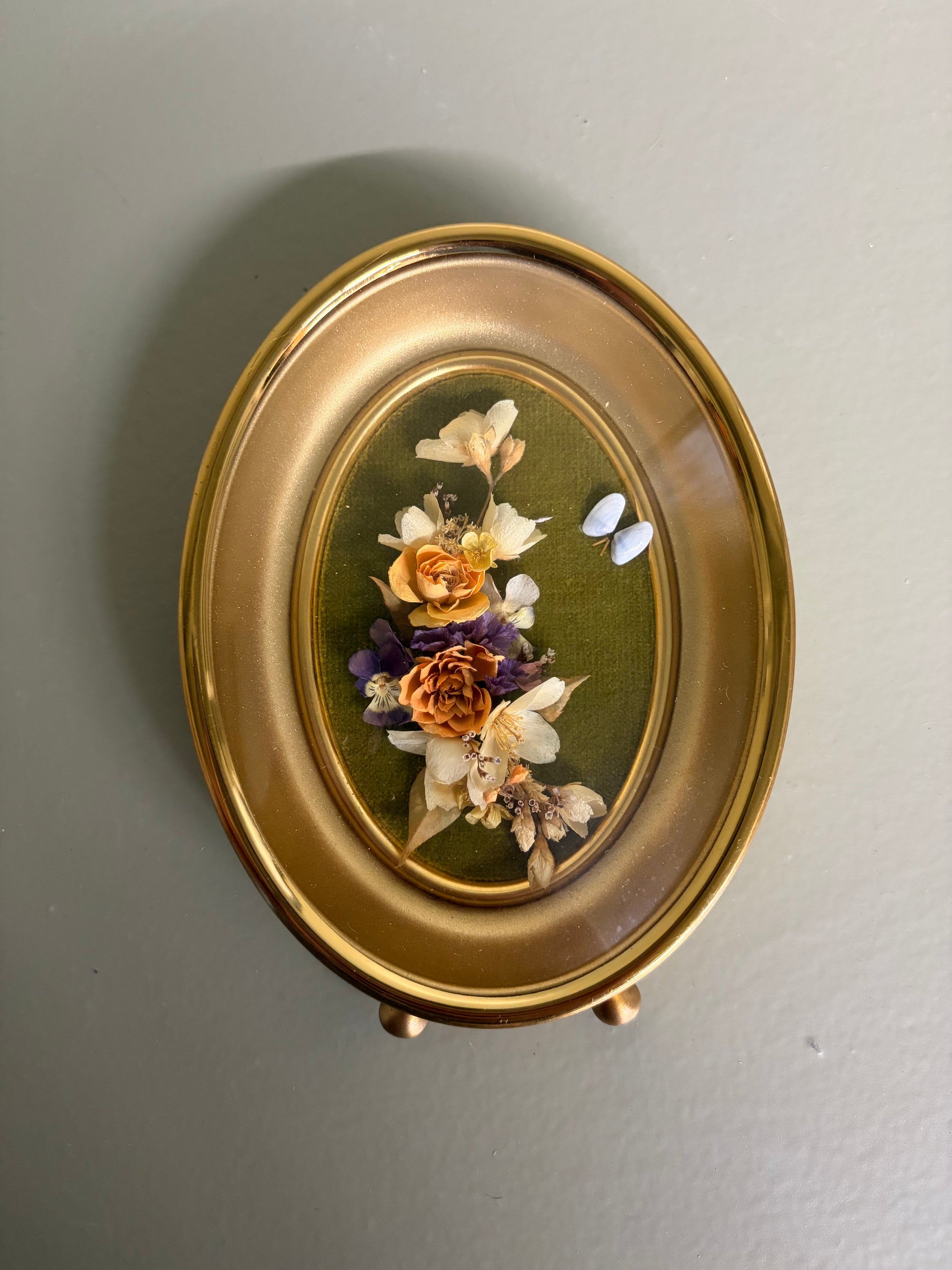 Oval Brass Framed Dried Flowers