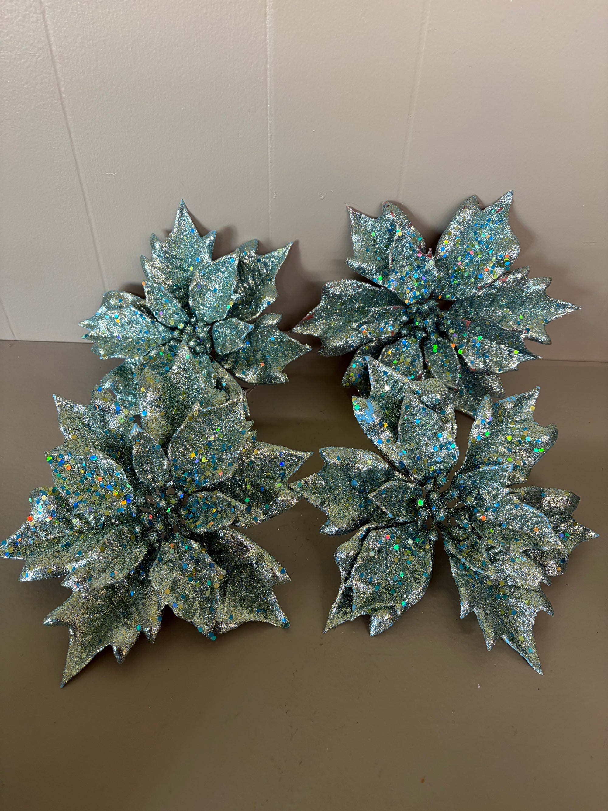 Green  Flower Ornaments, set of 4
