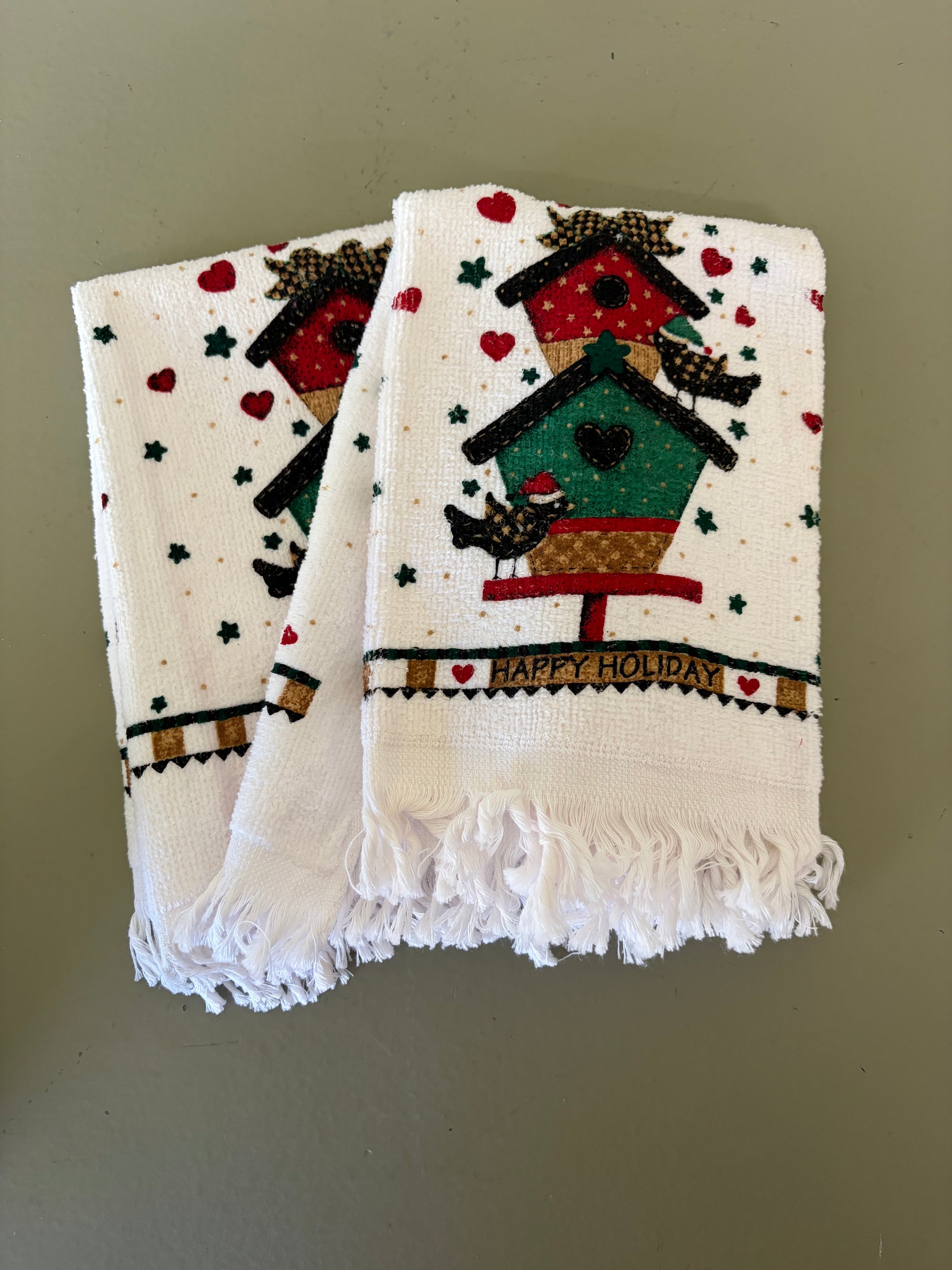 Happy Holidays Bird Towels, Set of 2