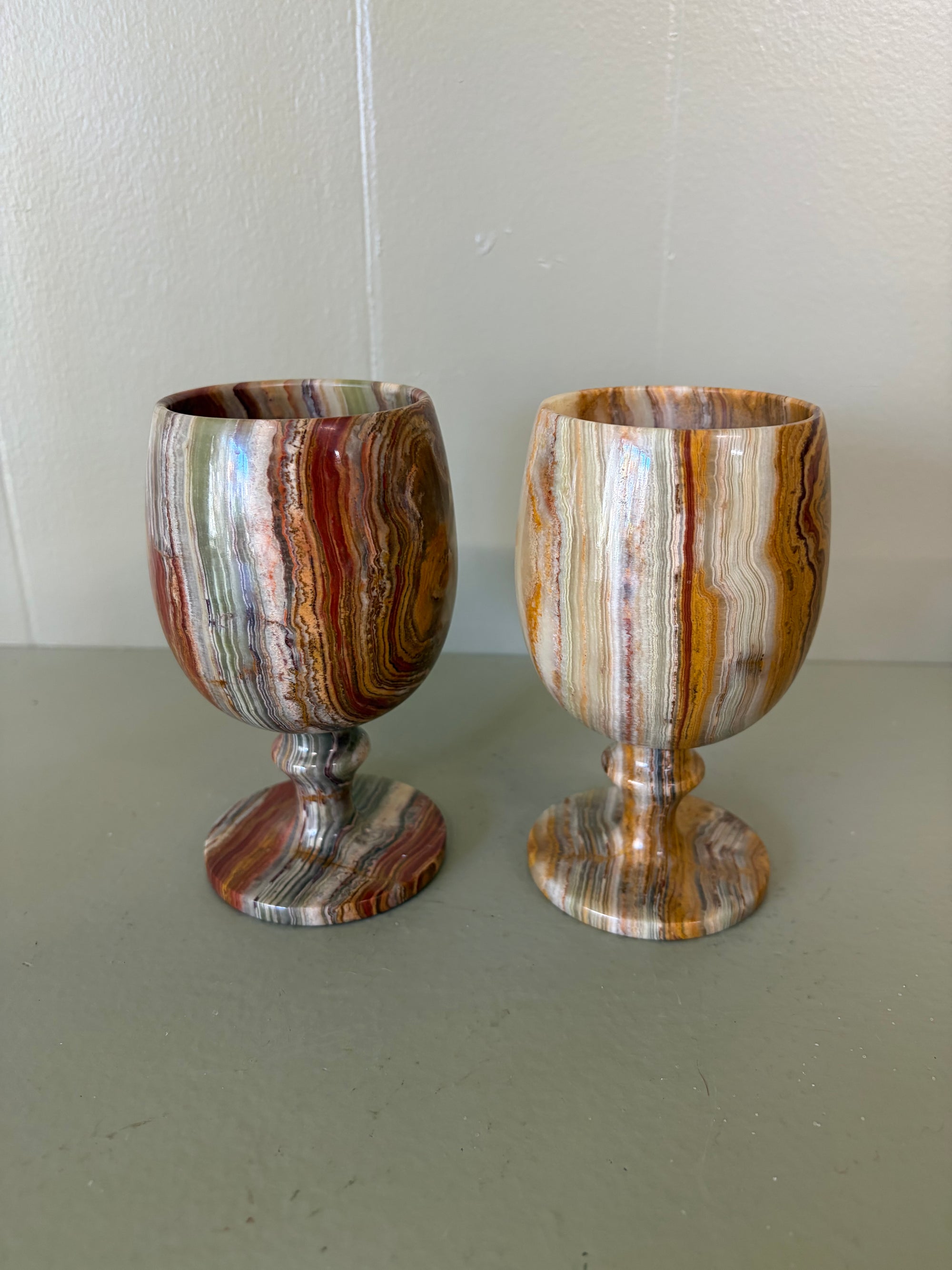 Green Onyx Goblets, Set of 2