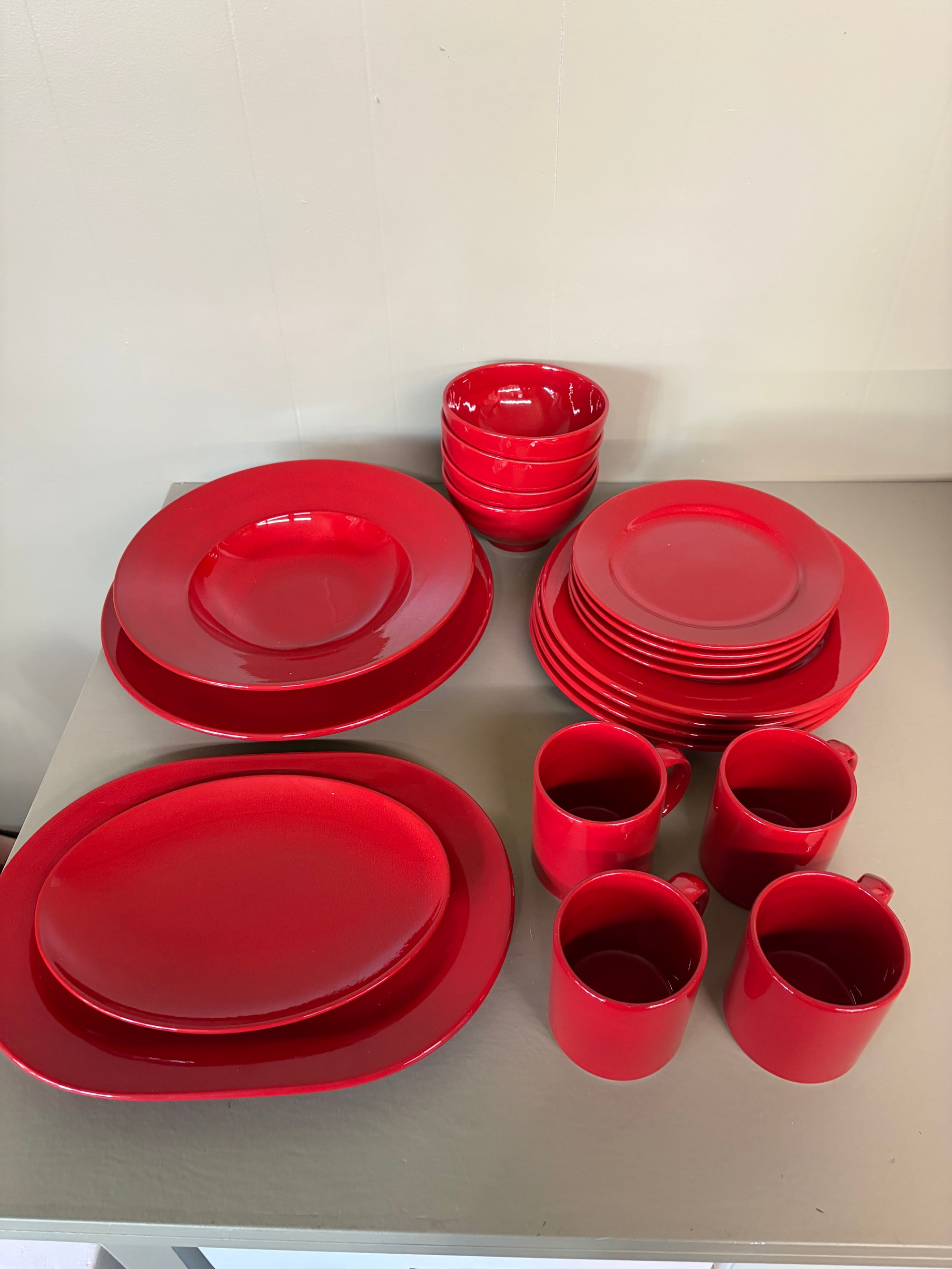 Red  Plateware Set, Set of 20 - As Is