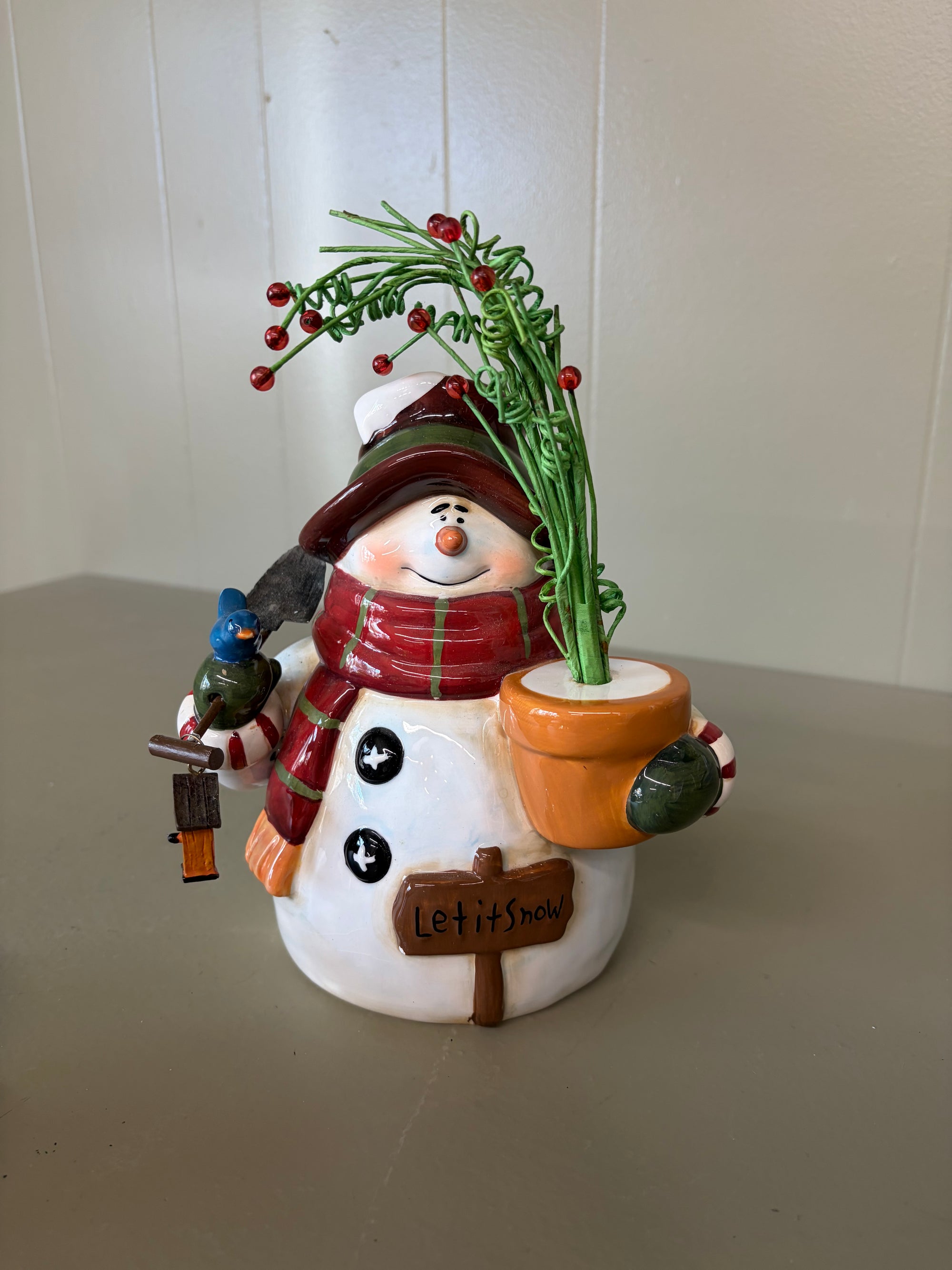 Snowman Holding Plant