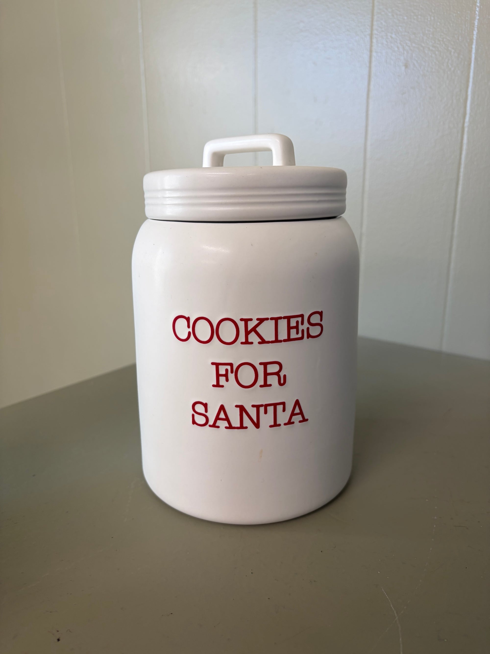 Red and White  Cookie's For Santa  Jar