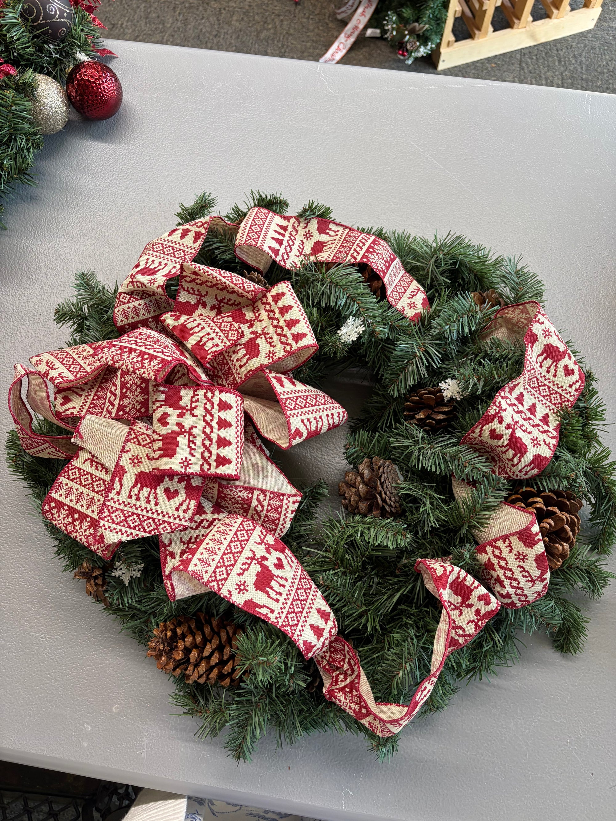 Red and Cream Bow Wreath