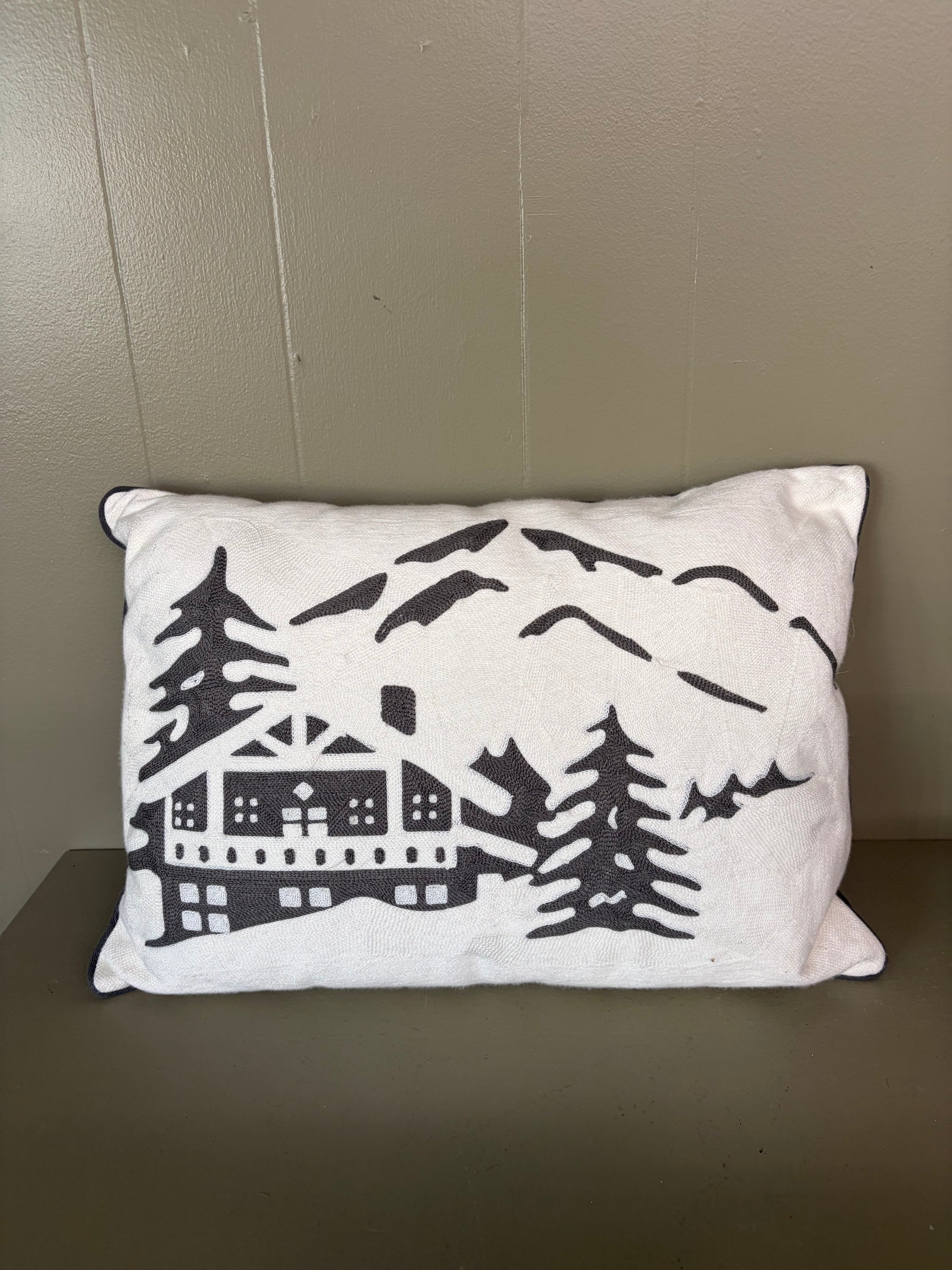 Snowy Cabin Throw Pillow