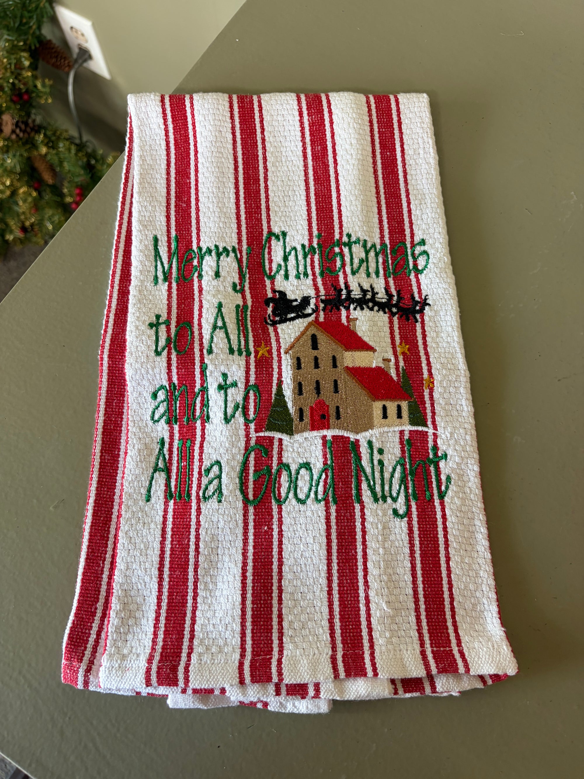 Red and White  Striped Christmas Towel