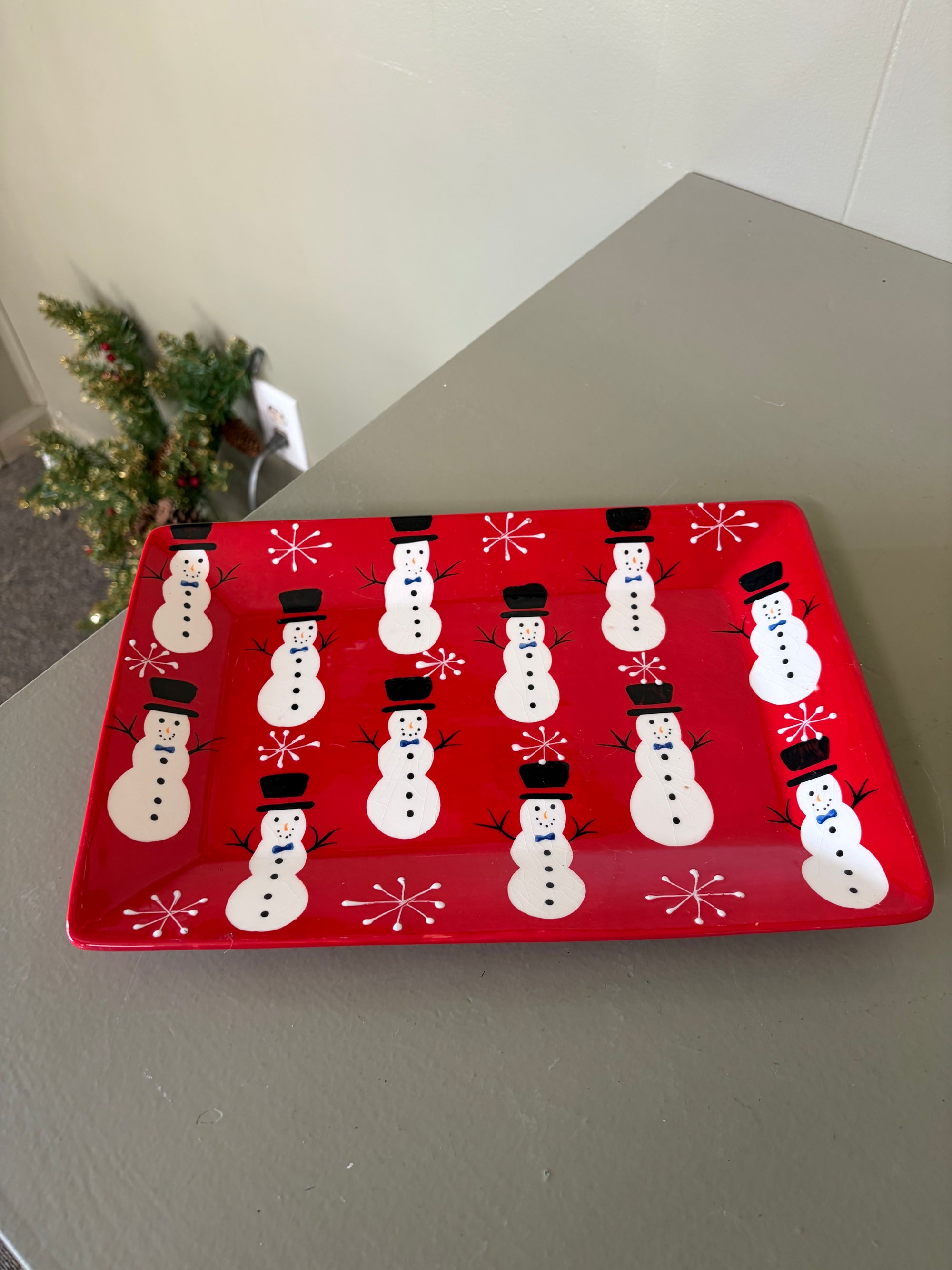 Red  Snowman Plate