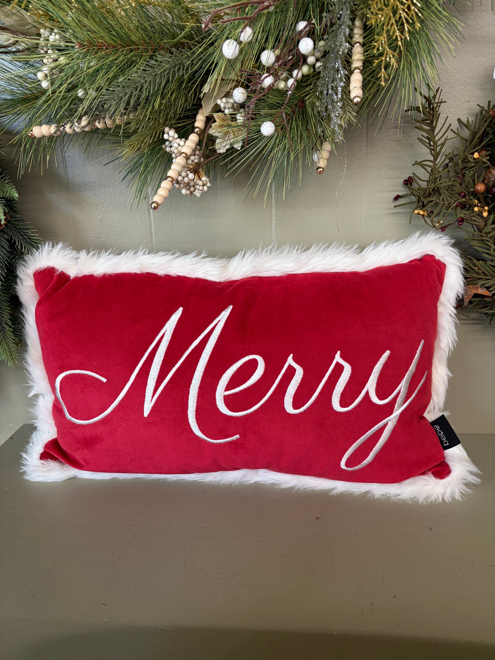 Red and White  Merry Throw Pillow