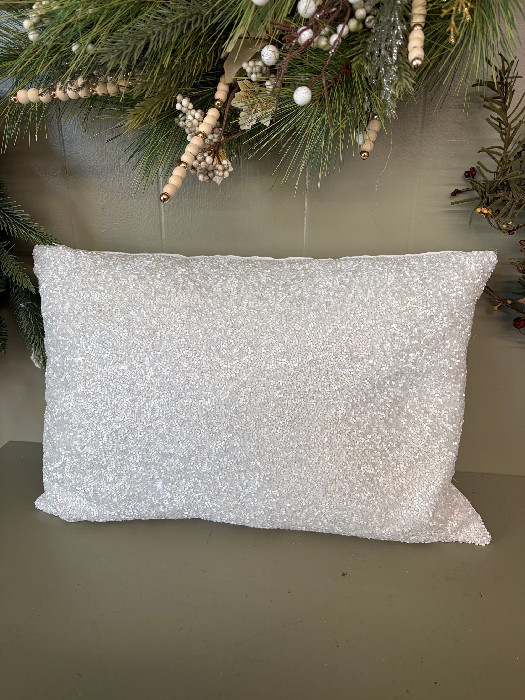 White  Sparkly Throw Pillow