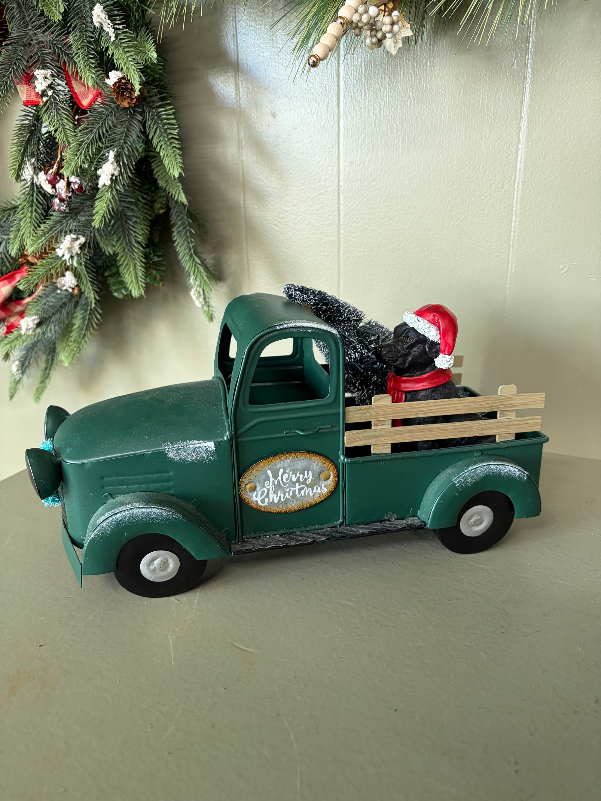 Green Truck with Dog
