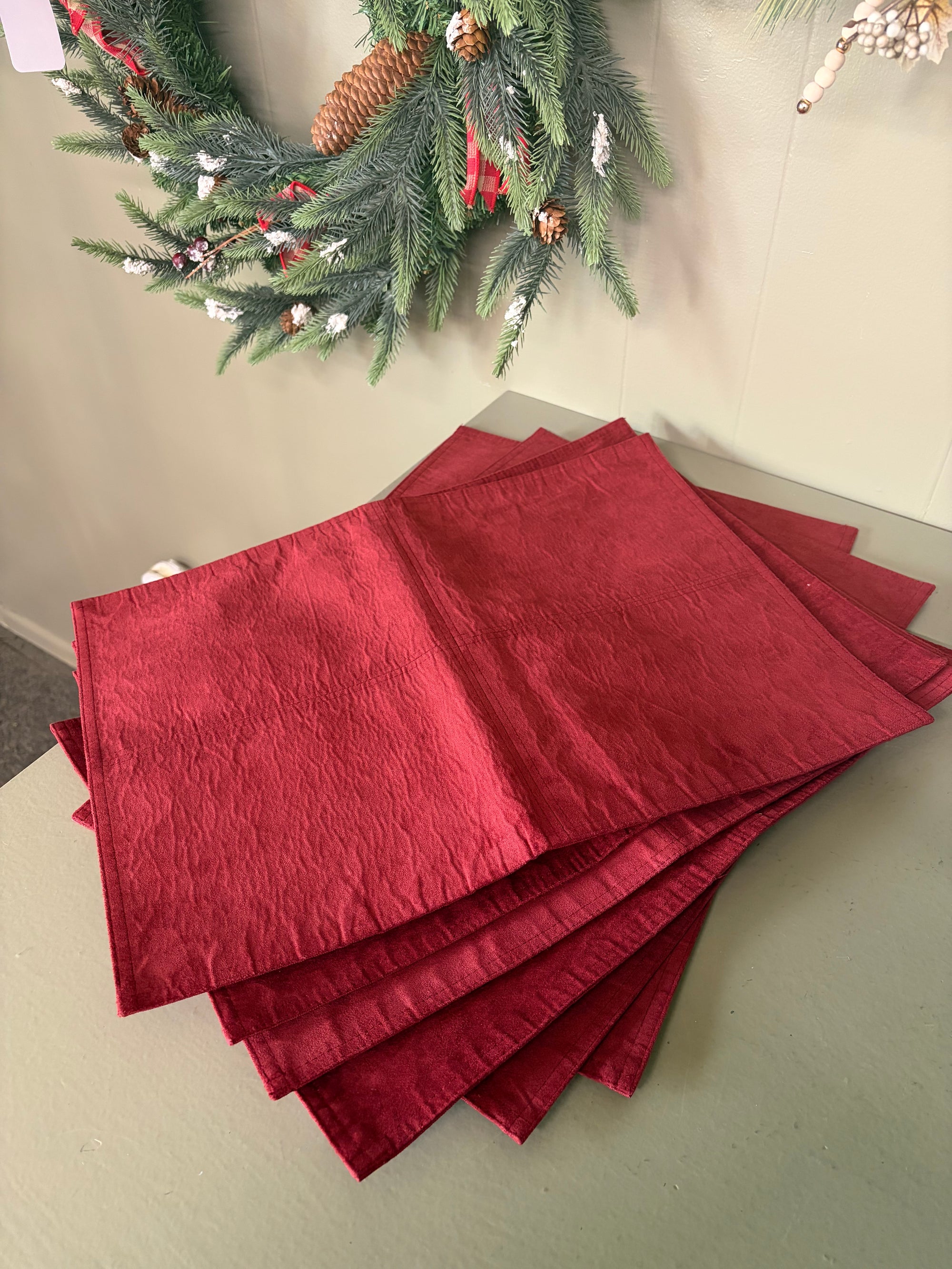 Red  Velvet Linen Set, 6 pc set
