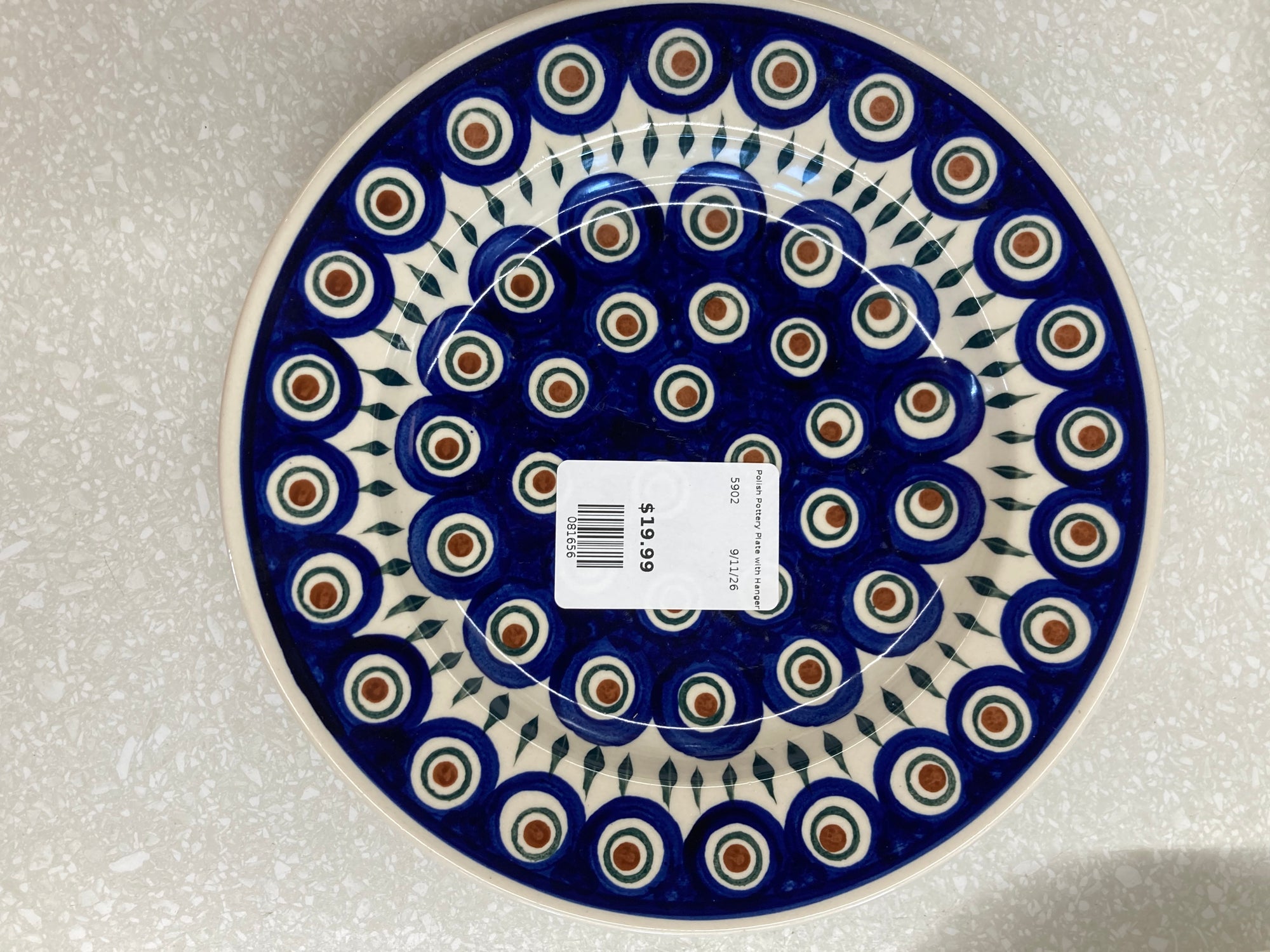 Blue/Cream/Brown  Polish Pottery Plate with Hanger