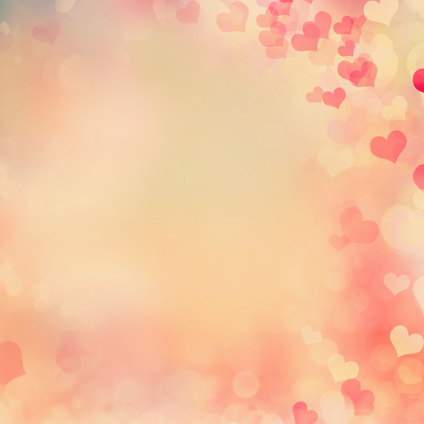 Pastel pink and orange gradient with heart shapes, "love is local" quote