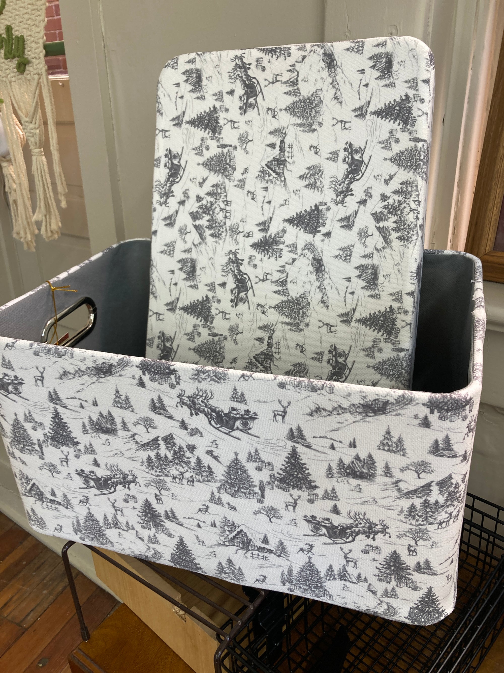 White and Gray  Fabric Winter Scene Storage Box