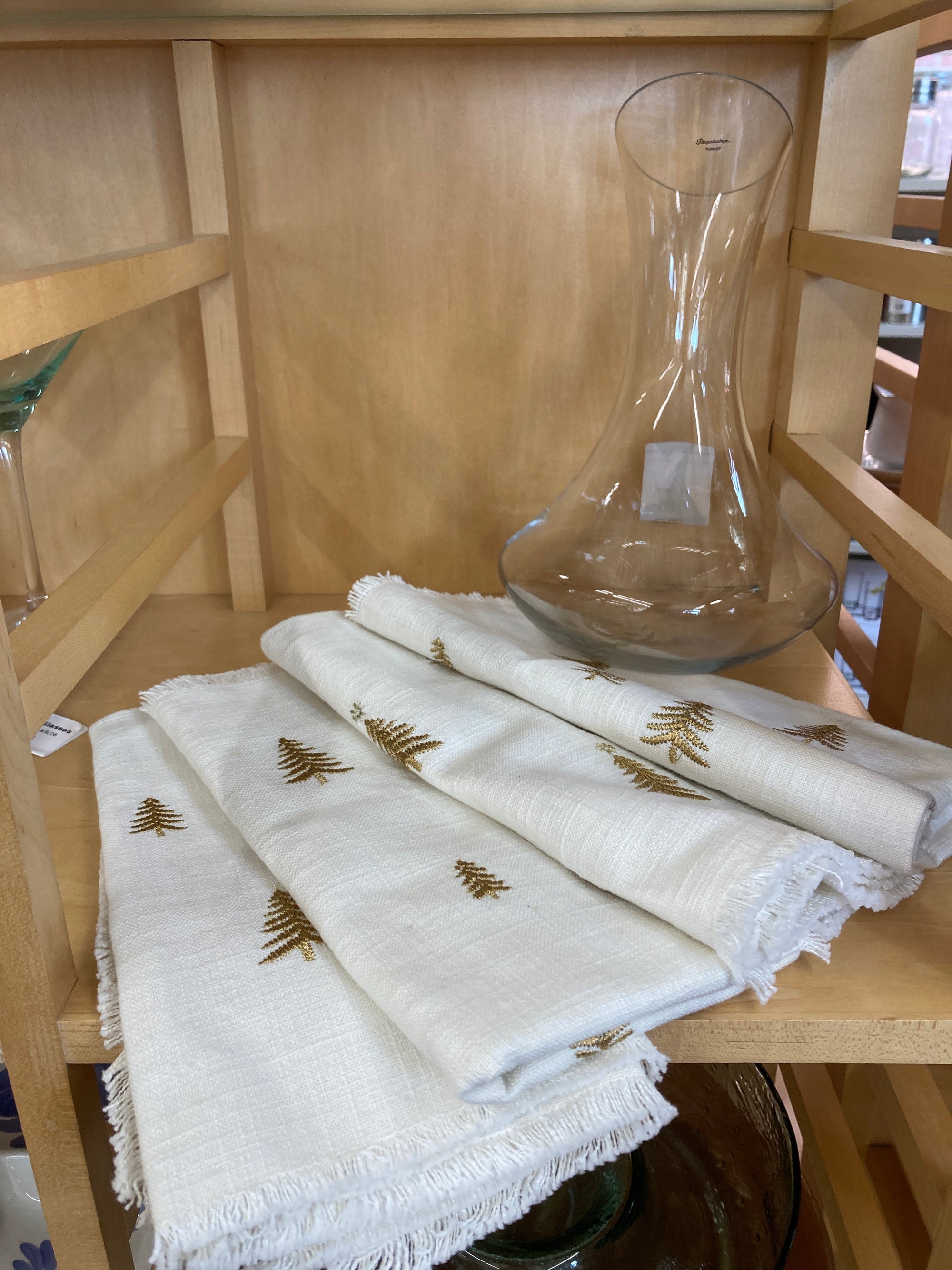 Arhaus Ivory Napkins Gold Trees, 4 pc set