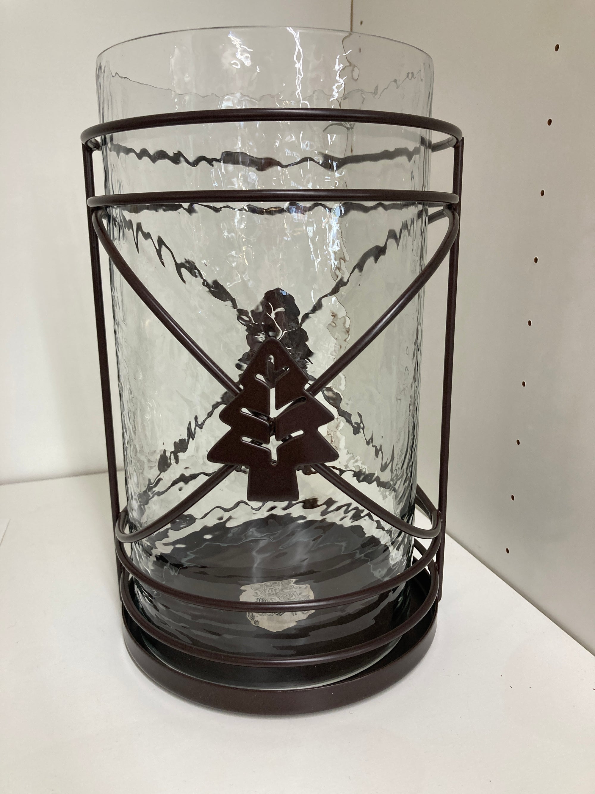 Brown/Glass  Hurricane Lantern