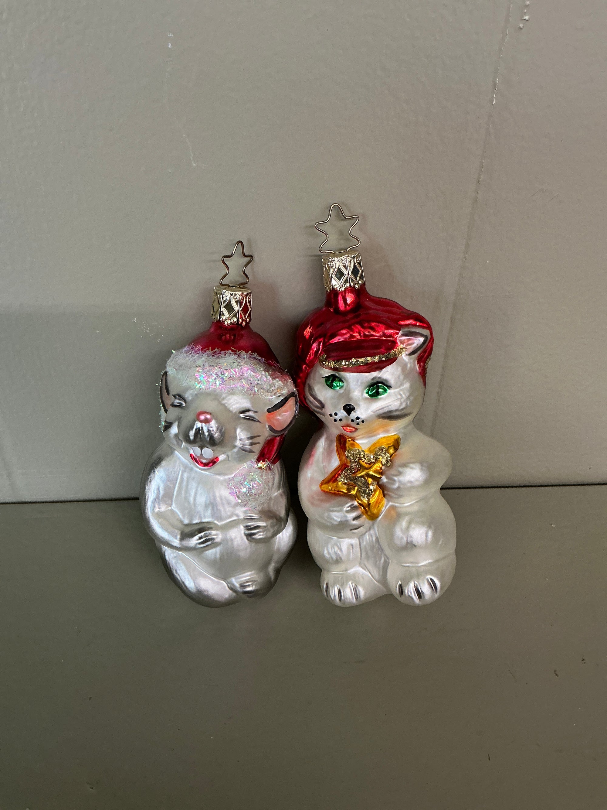 Mercury Glass  Ornaments (Cat and Mouse), 2 pc set