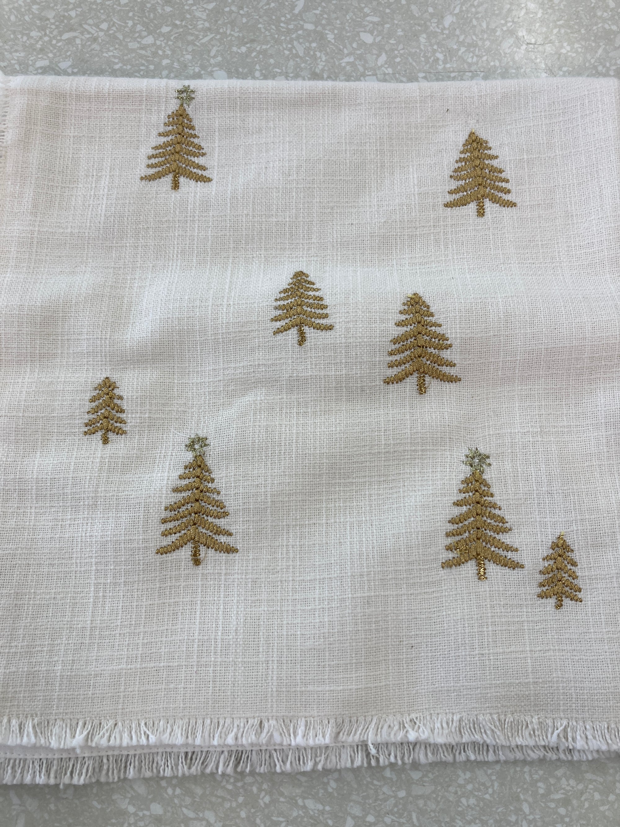 Arhaus Ivory Napkins Gold Trees, 4 pc set
