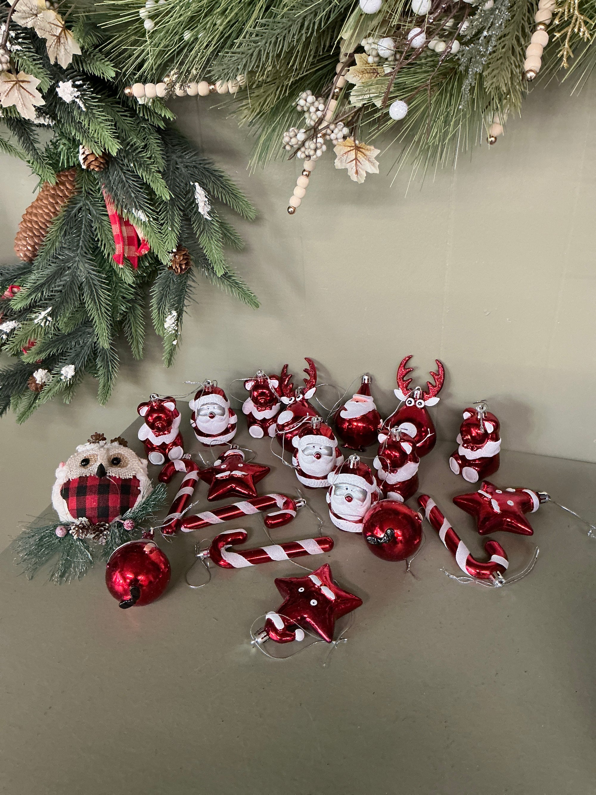 Red and White  Ornament Set, Set of 20