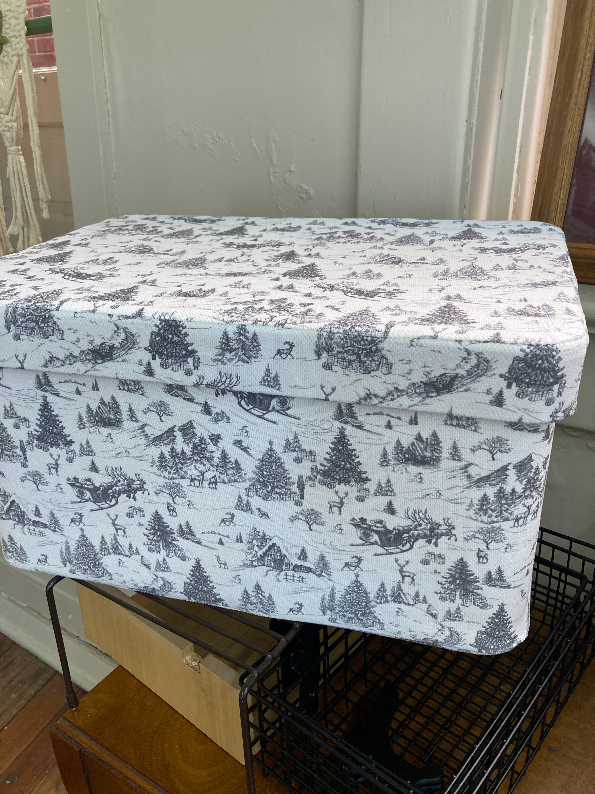 White and Gray  Fabric Winter Scene Storage Box