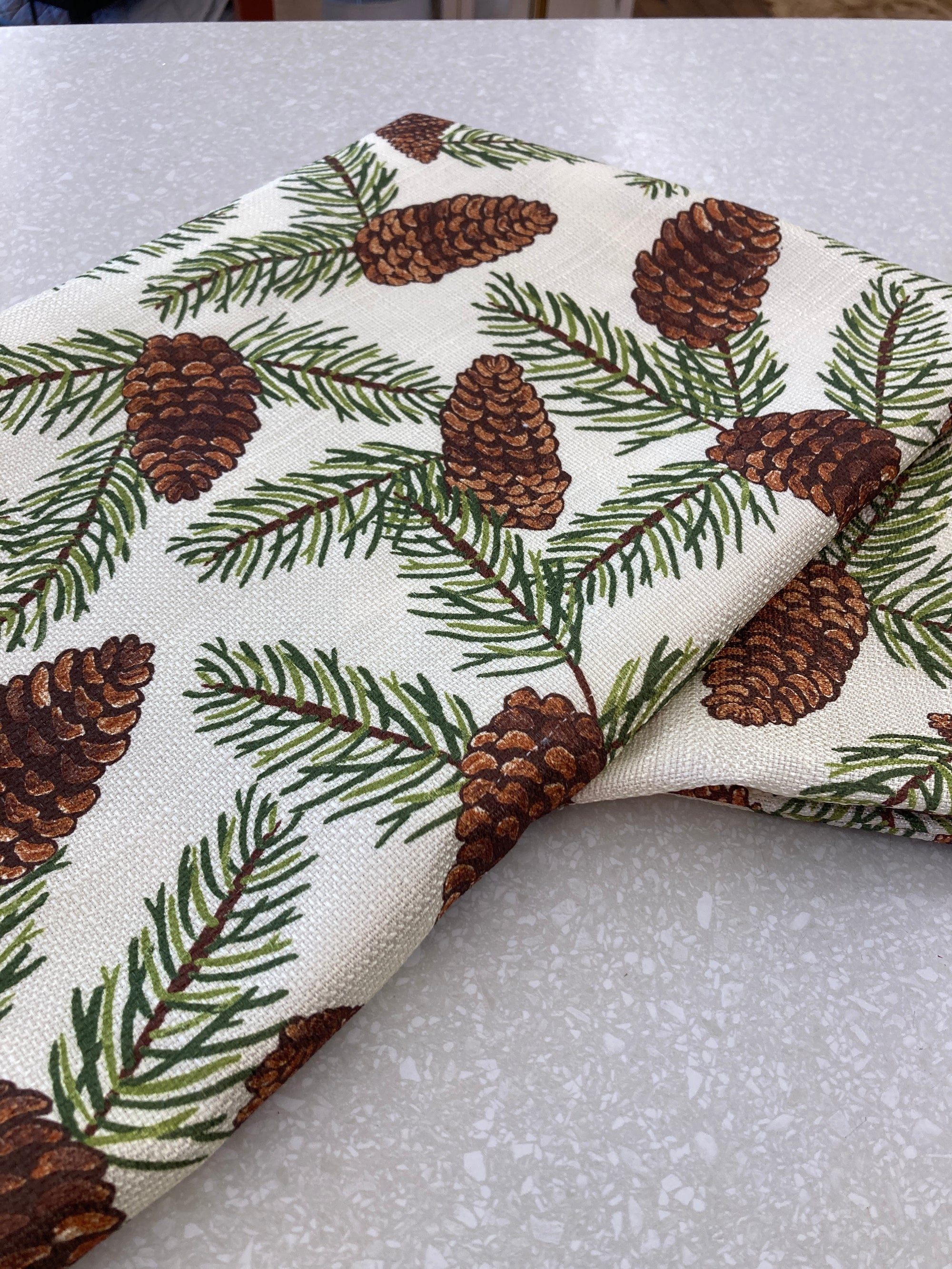 Cream. Brown and Green St Nicholas Square Table Cloth, 58" x 82"