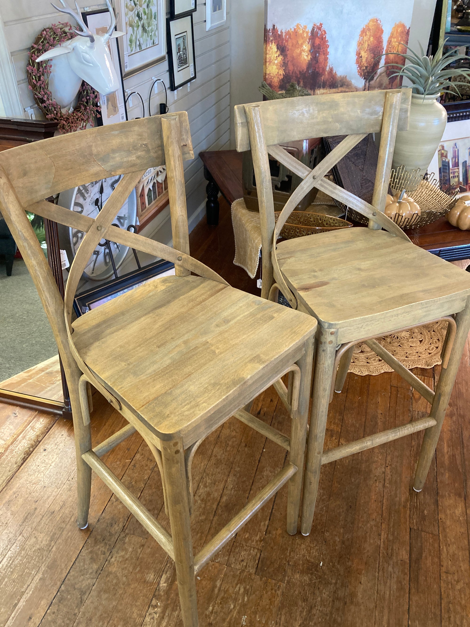 Blackwash Distressed Wood World Market Bar Stools, Set of 2