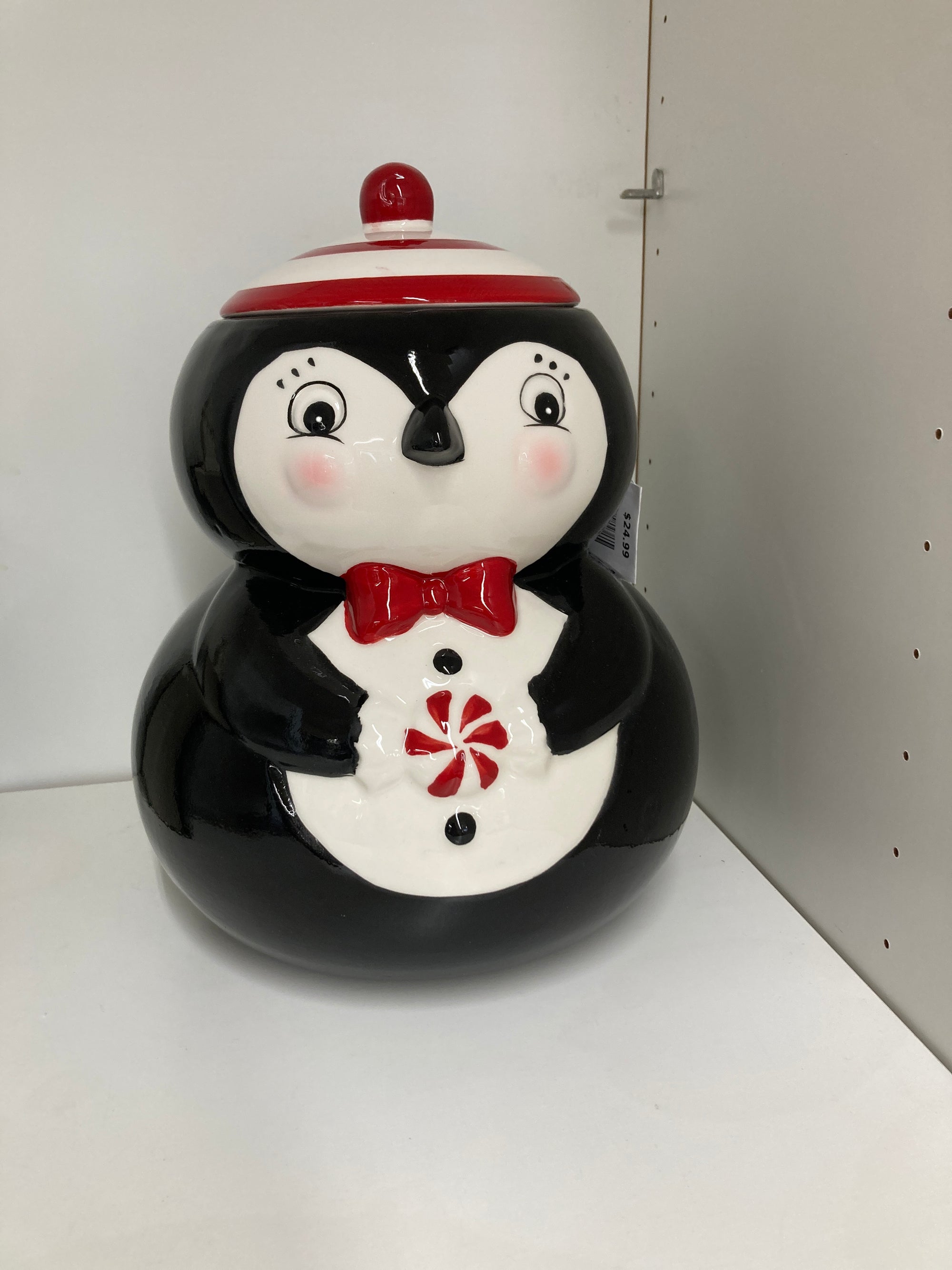 Red, White, Black  Penquin Cookie Jar